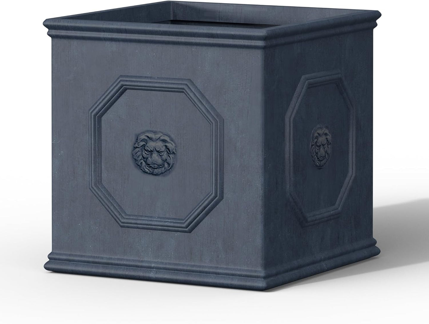 Kante Square Lion Head Concrete Planter, Classic English Style Plant Pot with Drainage Hole and Rubber Plug for Indoor Outdoor Garden Patio Home, 10.2"x10.2"x 10.2",Gravel Gray