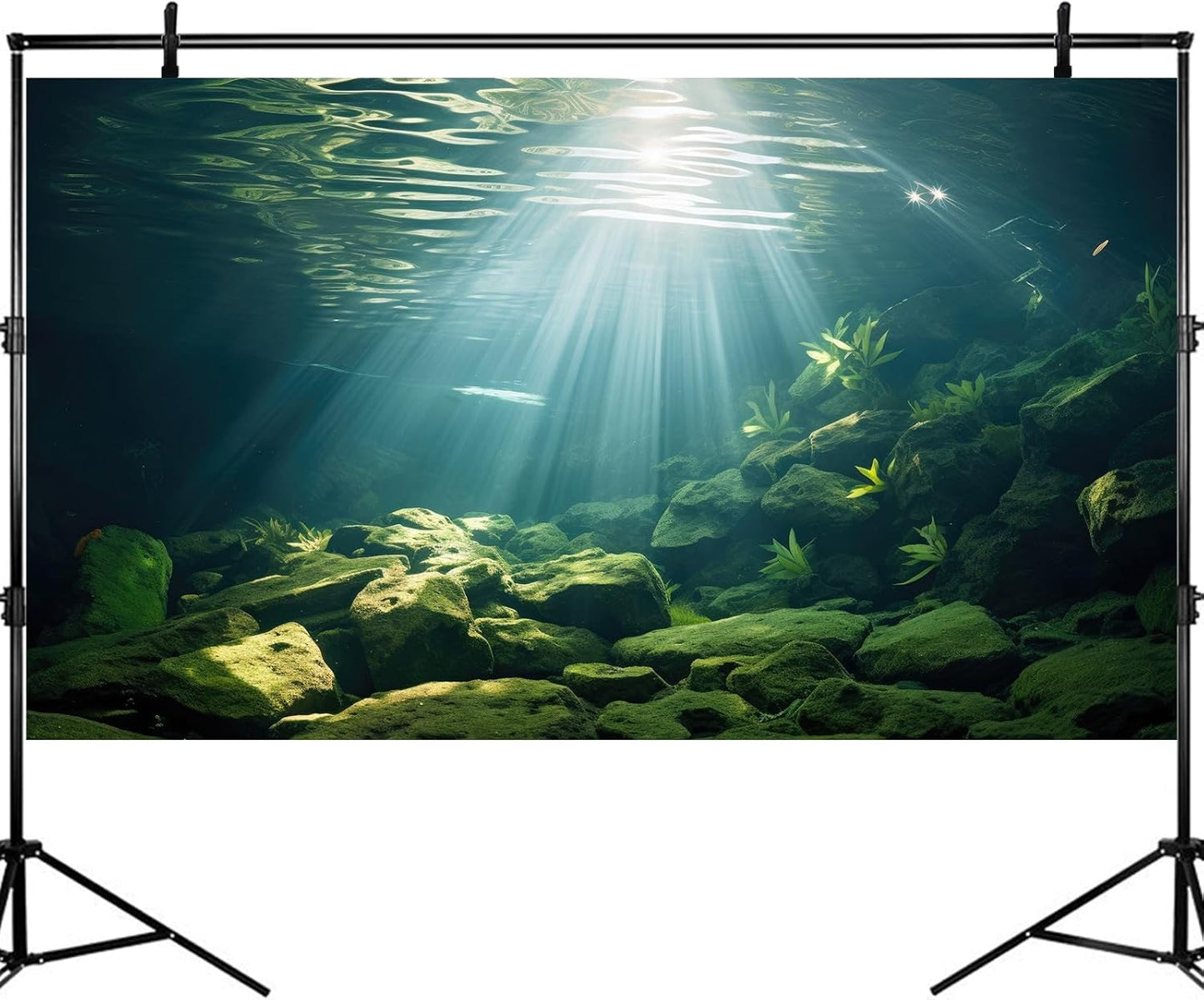Under The Sea Aquarium Background Aquatic Plants Deep Sea Fish Tank Background Underwater Sunray Rock Terrarium Backgrounds Deep Ocean Floor Tropical Fish Tank Backgrounds 48x20in