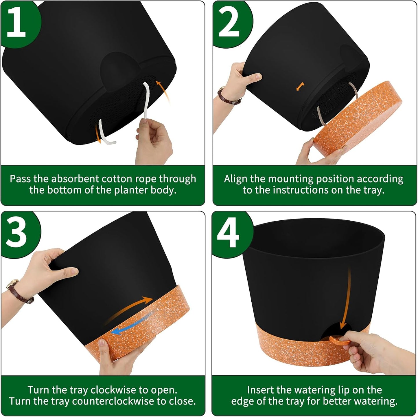 GARDIFE 12 inch Plant Pots, planters, Self Watering Pots, Large Plastic Flower pots with Deep Reservior and High Drainage Holes for Indoor Outdoor Plants and Flowers, Black