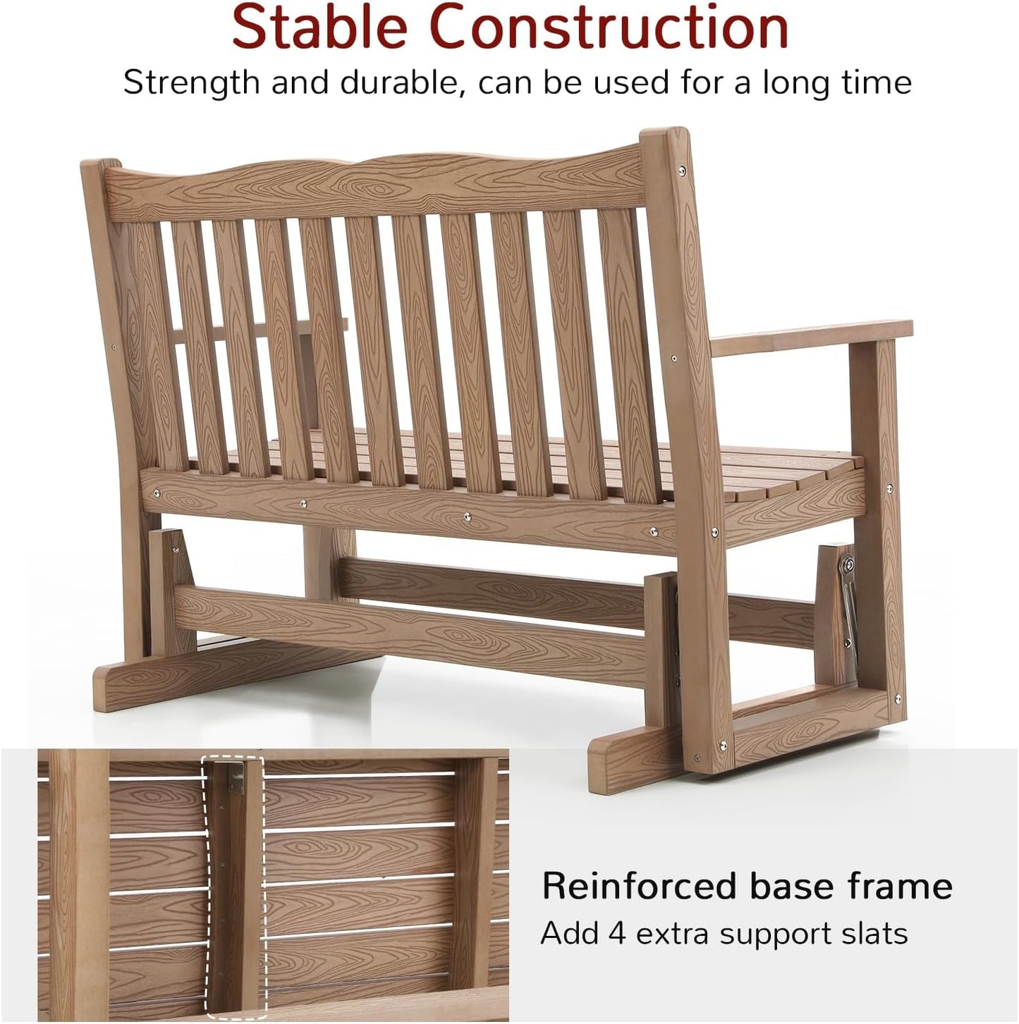 Stoog Outdoor Glider Benches Set of 2, Waterproof Glider Bench for Outside, Never Fade or Rot, Teak