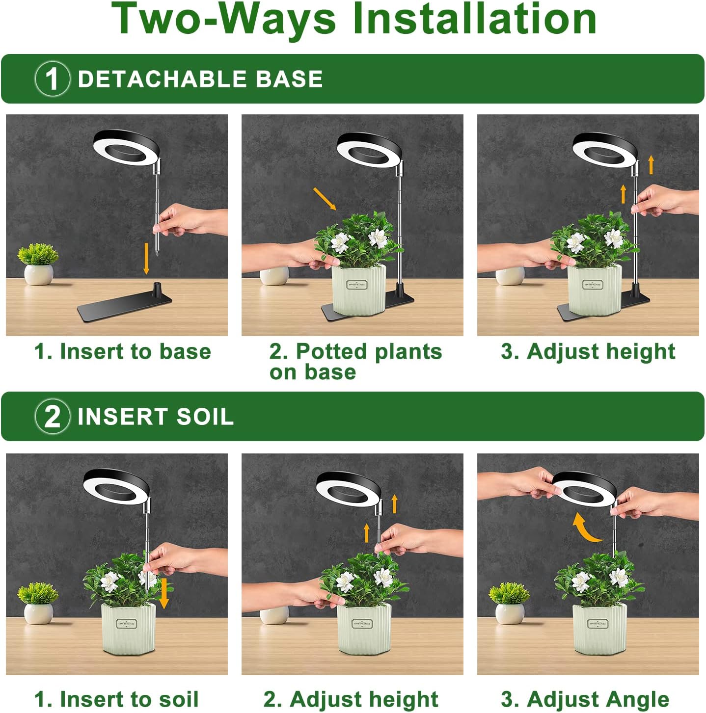 Plant Grow Light, 48LEDs Full Spectrum Grow Lights for Indoor Plants, Height Adjustable Grow Lamp with Base, 3 Optional Spectrums, 3/9/12Hrs, 10 Brightness, Ideal for Small Plants, 1 Pack