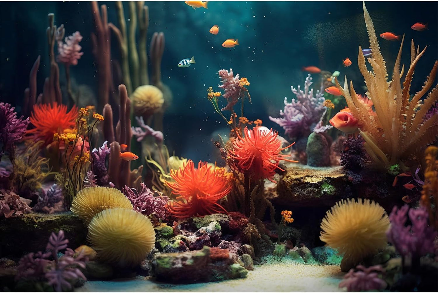 Aquarium Background Beautiful Colorful Coral Reef Aquatic Plants Terrarium Background Rock Tropical Fish Jungle Style Fish Tank Background Colorful Under Water View Aquarium Backdrop Vinyl 72x24in