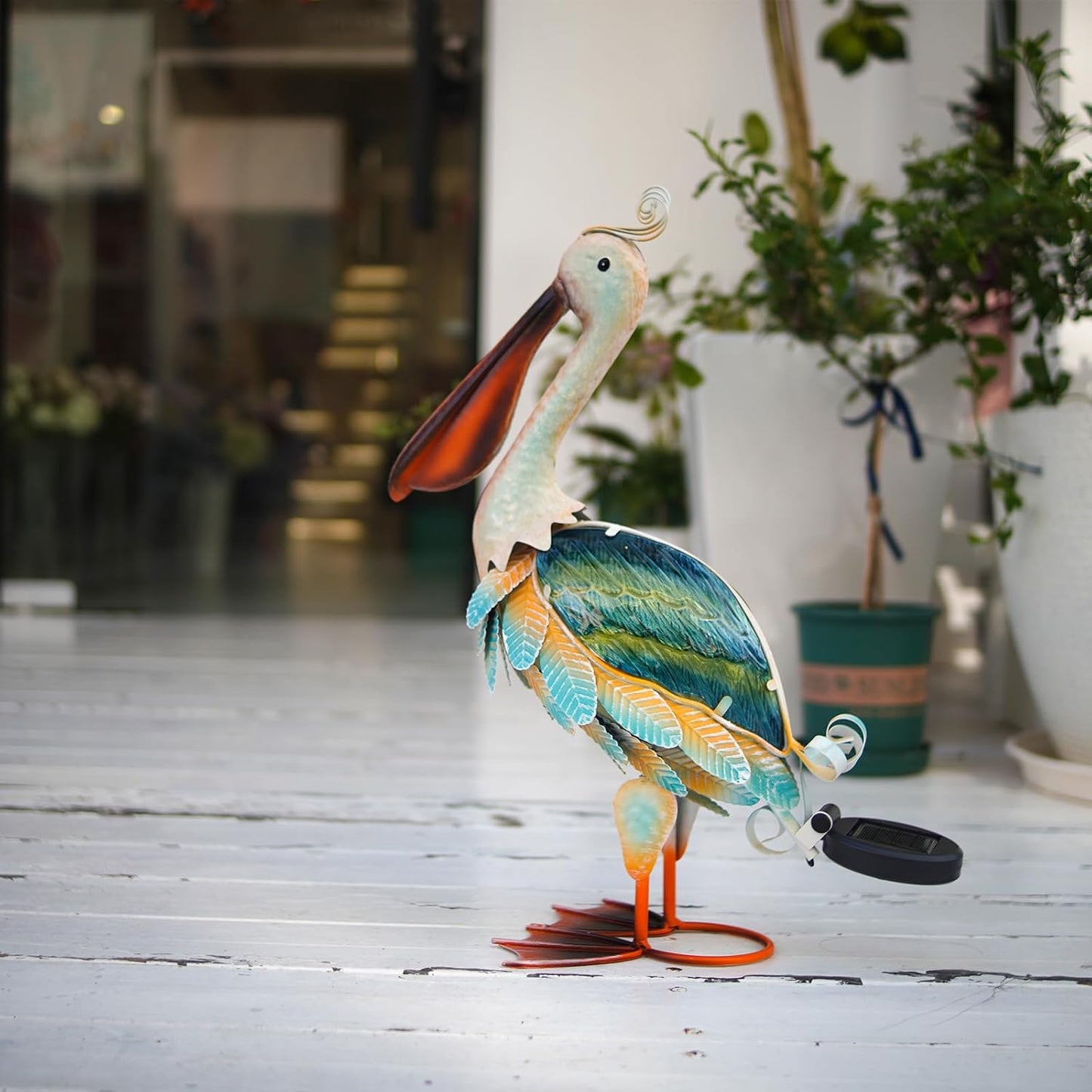 HONGLAND Solar Metal Pelican Statues Garden Sculpture & Statues, Glass Outdoor Pelican Yard Art Coastal Ocean Bird Decor Lawn Ornament for Backyard Porch Patio Decor（19 Inch）