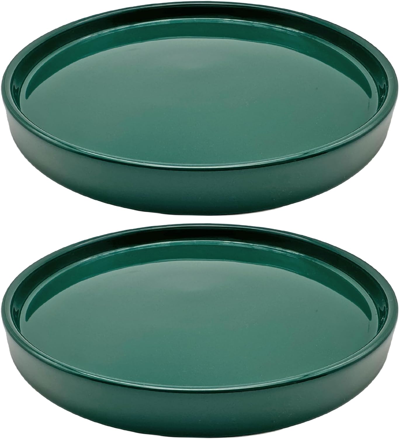 2 Pack Ceramic Plant Saucer Pot Tray 8 Inch, Planter Saucers 4 5 6 7 8 9 10 11 12 Inch for Indoors Outdoor, Durable Sturdy Flower Drainage Tray for Glazed Pots Base (8.5 Inch Green)