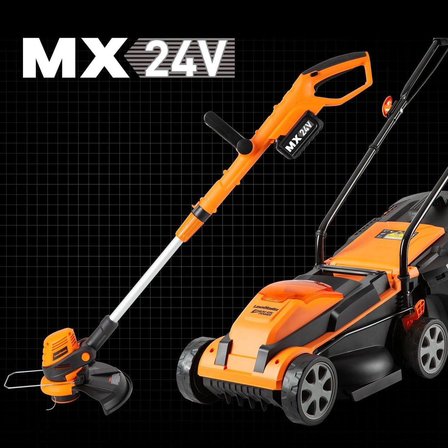 LawnMaster 20VMWGT 24V Max 13-inch Lawn Mower and Grass Trimmer 10-inch Combo with 2x4.0Ah Batteries and Charger