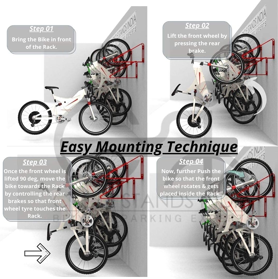 Bike Wall Mount Vertical Hanger for Home Space Saving Bike Rack Storage Mount for Garage or Home, Bicycle Holder for Mountain Bikes Road Bikes Holds up to 77lbs, Red,Pack of 1