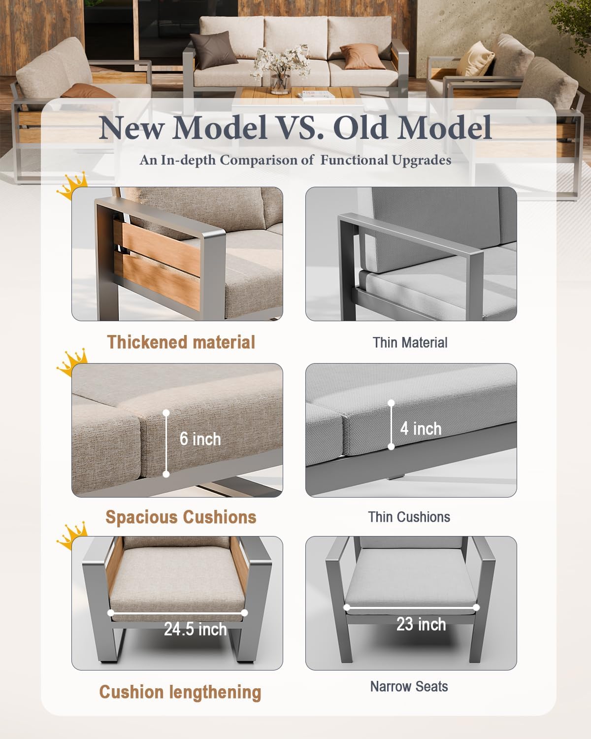 ZANDOR Aluminum Outdoor Patio Conversation Furniture Set, 5 PCS Metal Modern Outside Sectional Lawn Furniture with Coffee Table & Washable Thick Cushions,Seating Sofa for Garden/Backyard/Porch Silver