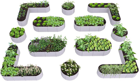 A ANLEOLIFE 12-Pack 4X4X1.5ft & 6X2X1.5ft & 81x81x18 in Deep Root Galvanized Raised Garden Beds Outdoor for Planting Vegetables Flowers Herb, Antique White