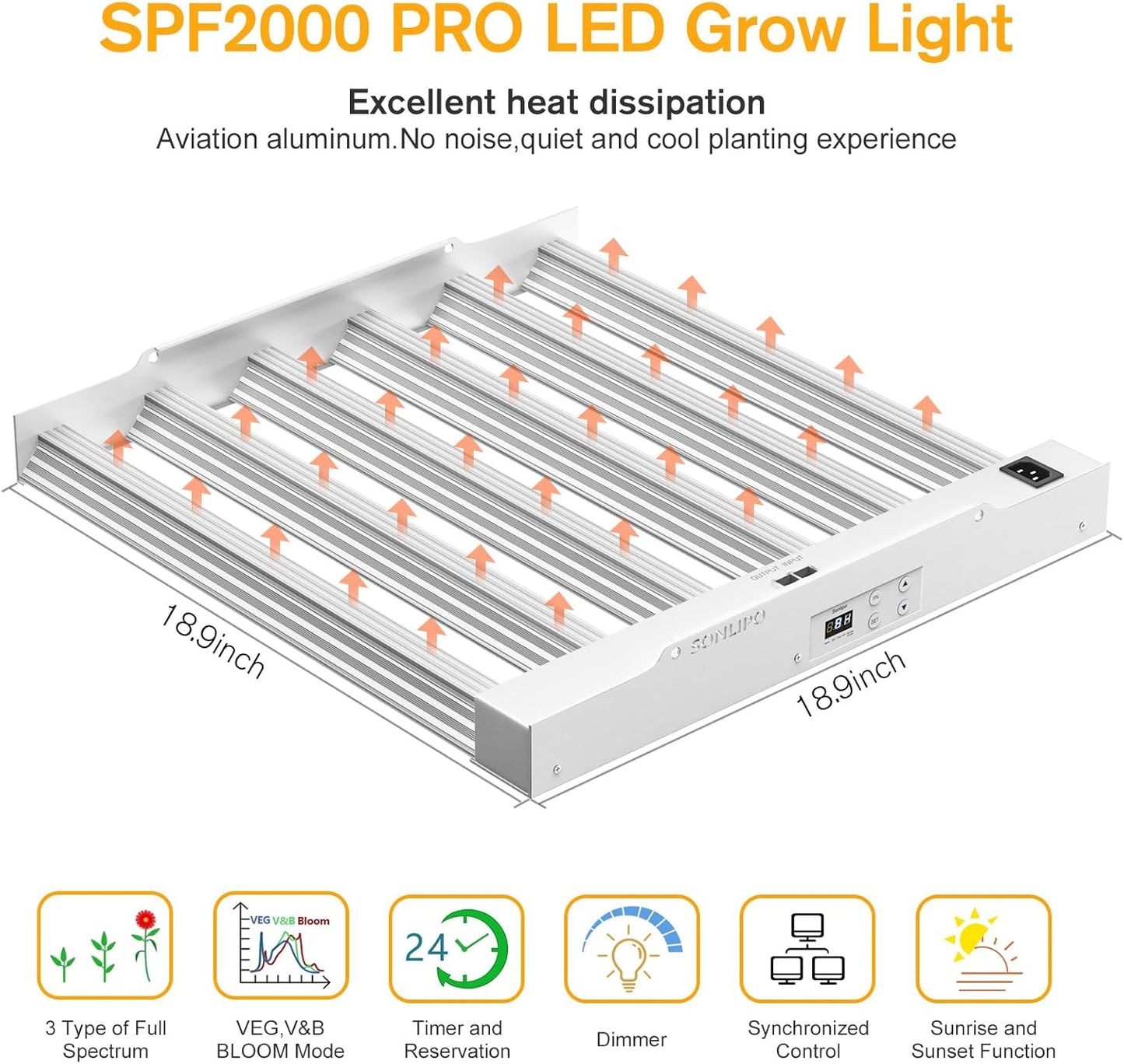 2024 New SPF2000 PRO 200W LED Grow Light 3x3ft Coverage with Veg & Bloom Dimmer Timer Full Spectrum Grow Lamps for Indoor Plants Seeding Flowering LED Plant Light Fixture