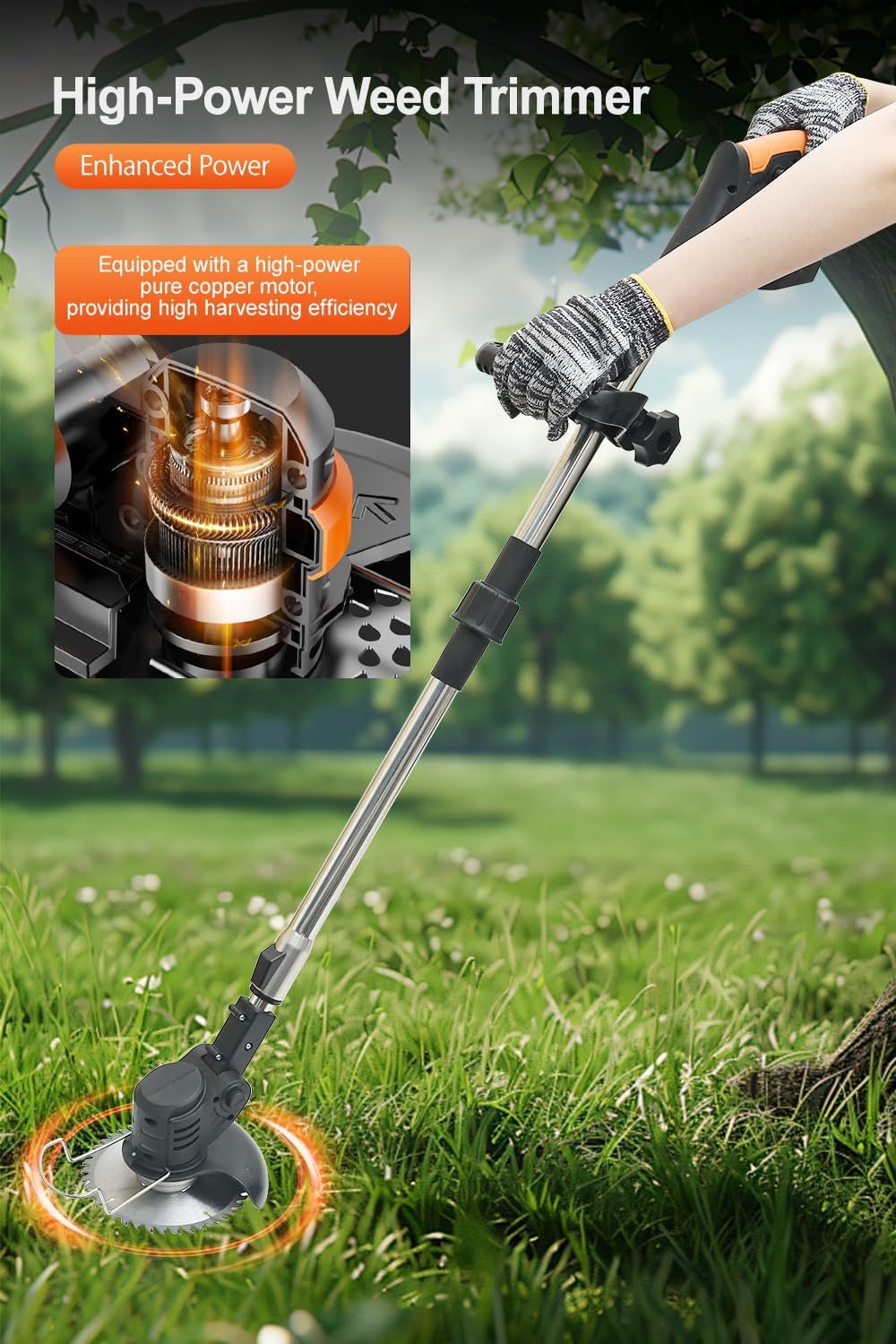 Cordless Weed Wacker,Electric Weed Eater,2 Batteries,Grass Trimmer Cordless,Weed Erimmer Black GCJ