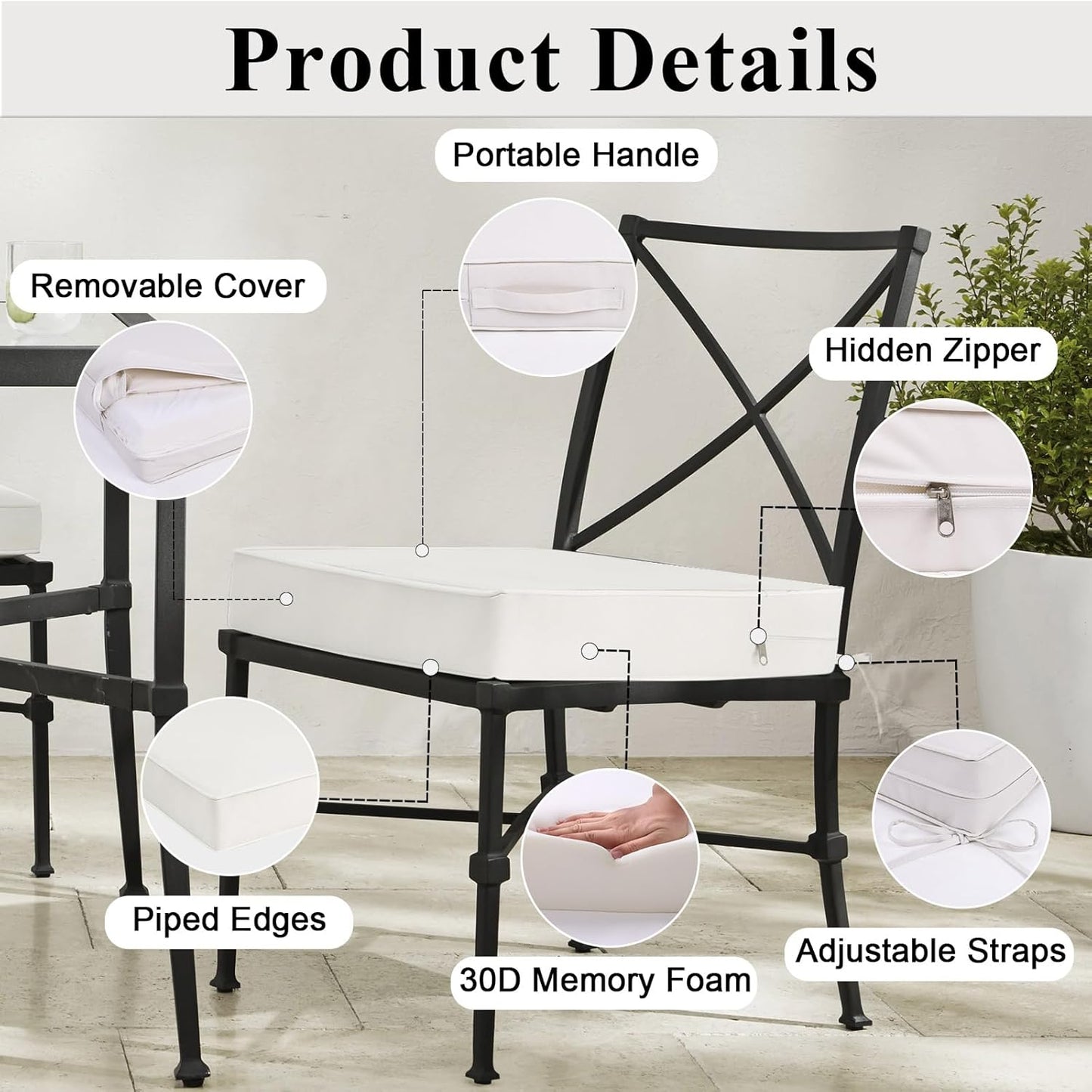 Outdoor Chair Cushions Set of 2 for Patio Furniture 19x19x4 Inch Waterproof Patio Chair Cushion 3 Year Color Fastness Square Elastic Foam Garden Sofa Couch Pads with Ties and Handle,Beige