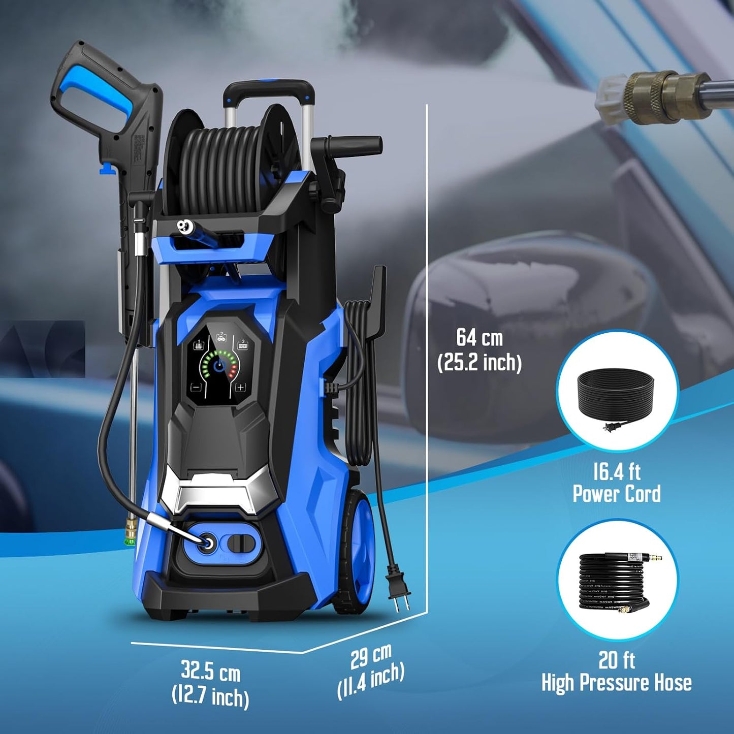Pressure Washer with 4 Quick Connect Nozzles,Inlet Hose & Filter, Foam Cannon for Cars/Fences/Driveways Cleaning