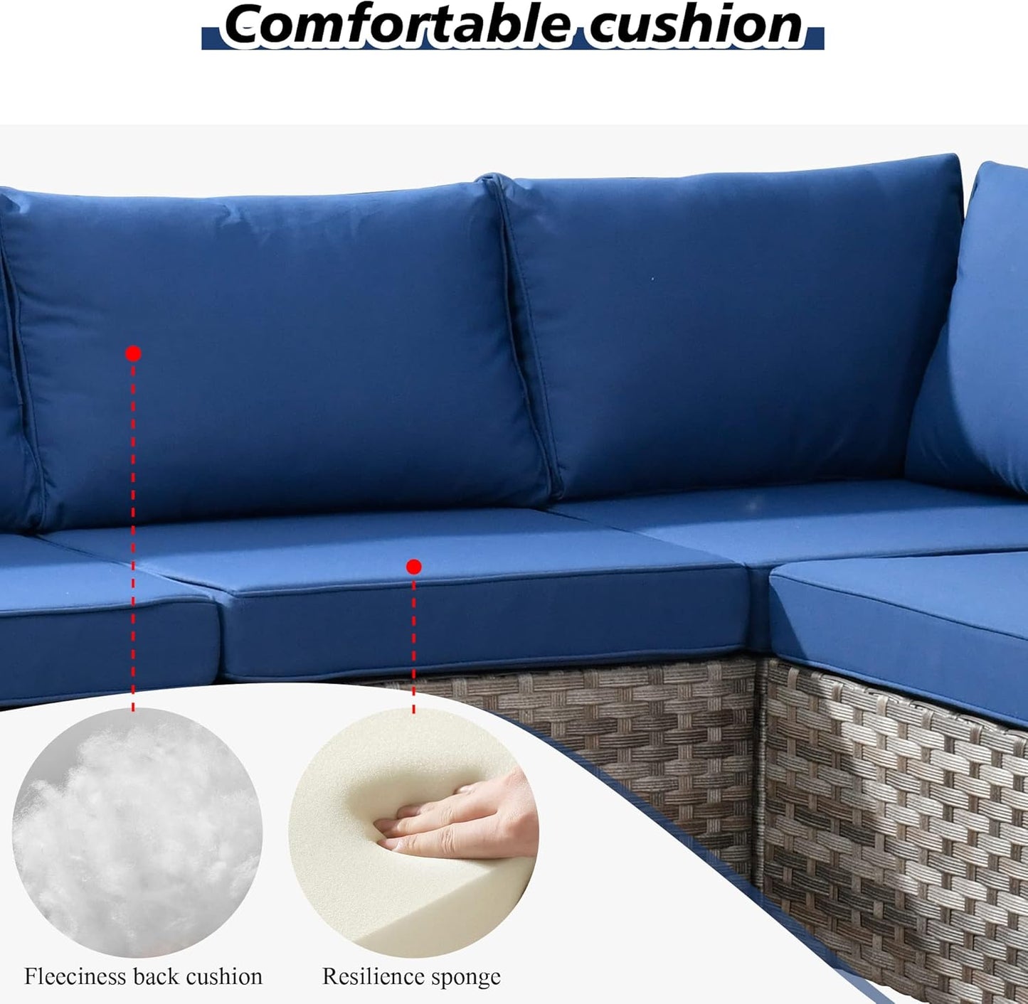 HOOOWOOO 12 Piece Modular Patio Outdoor Sectional Furniture Sofa Set,Wicker Conversation Set,Out Door Couch Set with Wide Arm for Outside All Weather(Navy Blue)