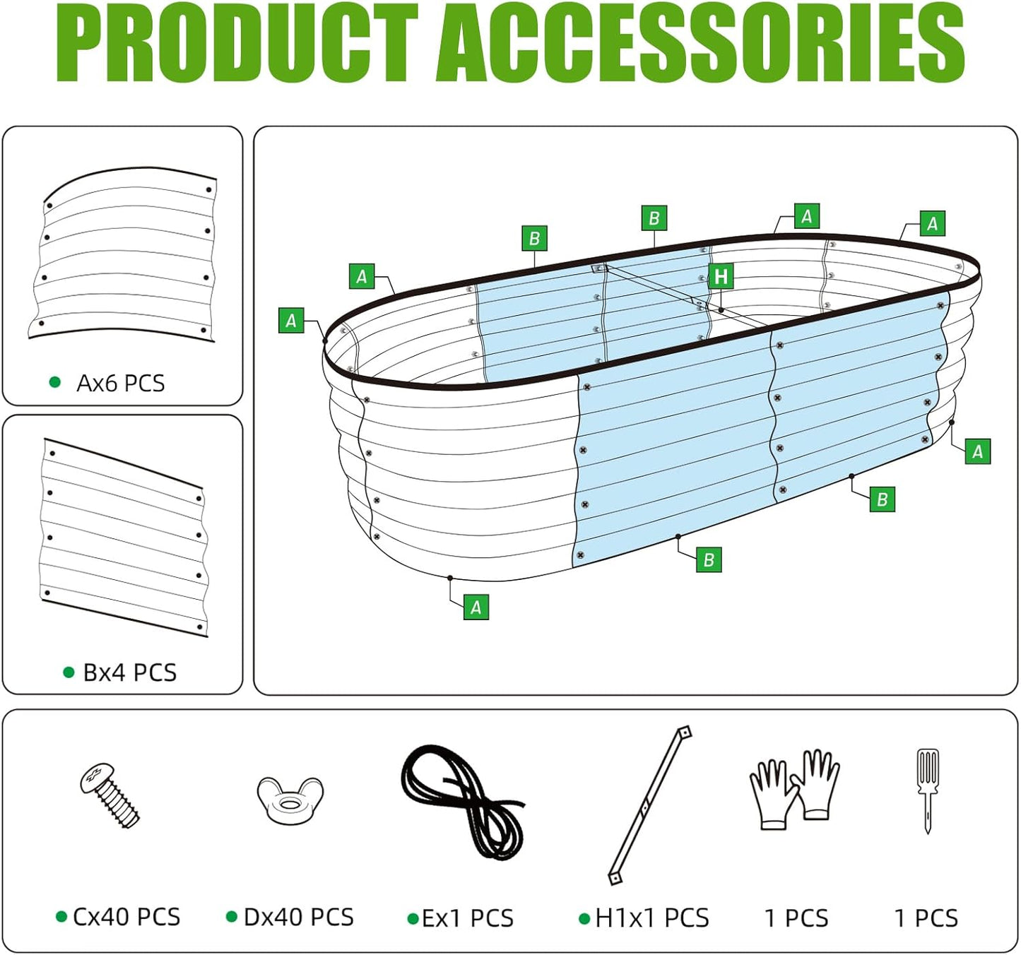 SnugNiture Galvanized Raised Garden Bed Outdoor, 2 Pcs 4x2x1ft Oval Metal Planter Box for Planting Plants Vegetables, White