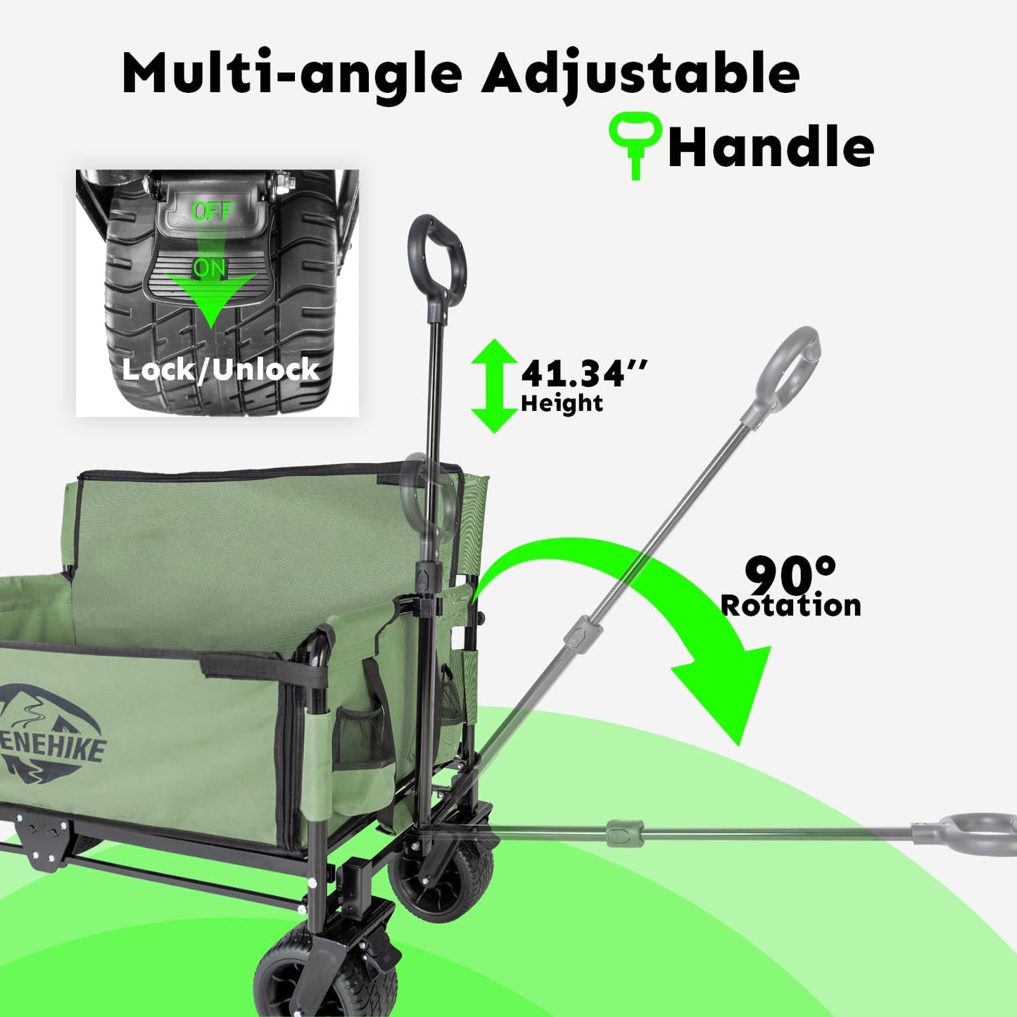 3-in-1 Large Collapsible Folding Wagon, BENEHIKE Foldable Beach Wagon with Rotated Wheels, 500lbs/225L Outdoor Utility Wagon Convert to Bench for Sand, Groceries, Camping, Sports, Shopping (Green)