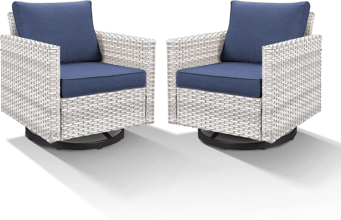 HUMMUH Patio Swivel Chairs Set of 2,PE Wicker Outdoor Rocker Chairs Bistro Set Porch Balcony Furniture with Cushions