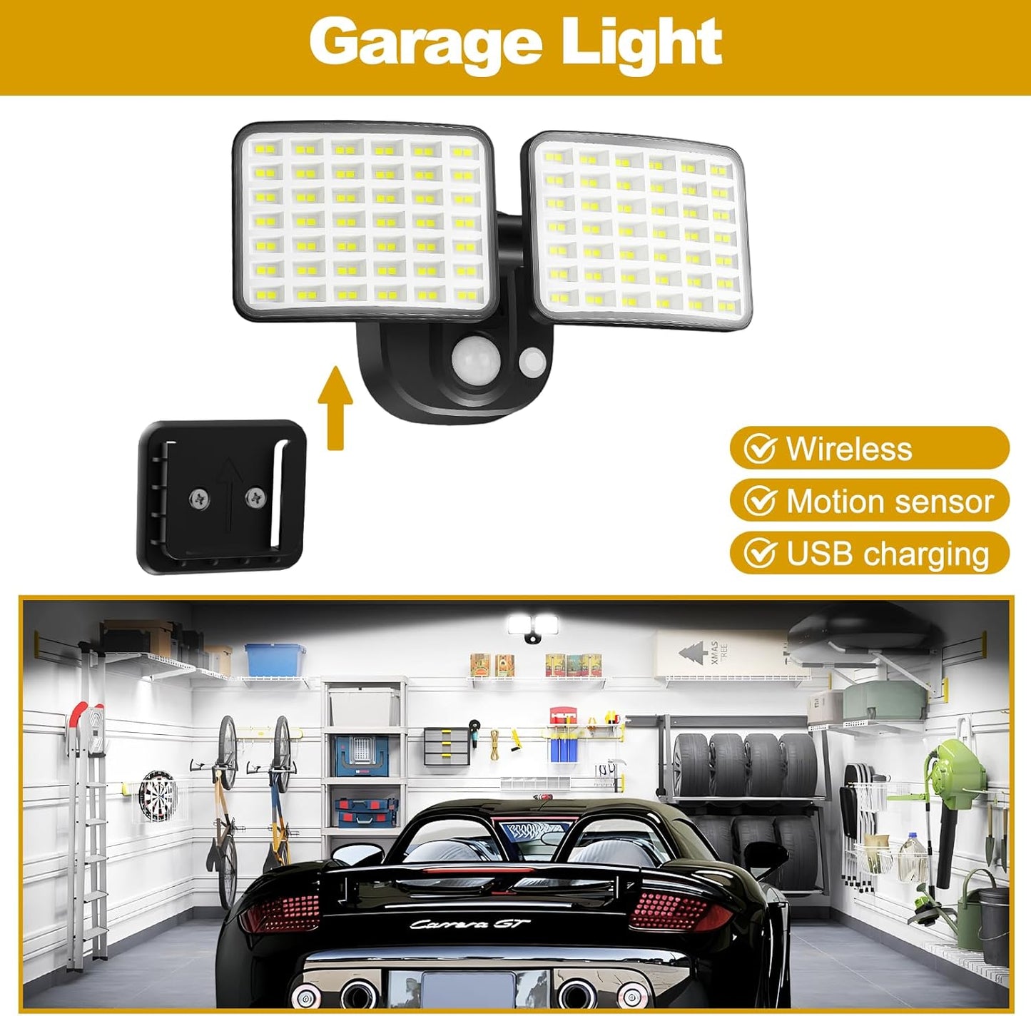 Rechargeable Battery Operated Motion Lights 2500LM & 4000LM Motion Sensor Security Lights(1-3 Months Endurance) USB Charging LED Flood Lights Outdoor for Garage Yard Entryways Patio Garden