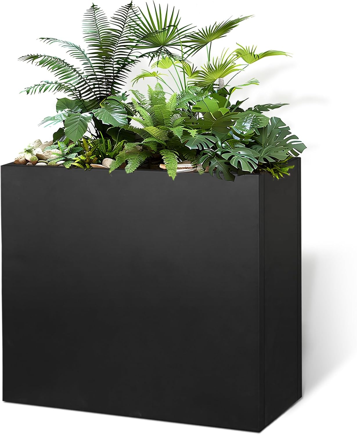 Black Steel Metallic Heavy Planter for Outdoor Plants 30"x12"x24" Outdoor Metal Planter Spliced Flower Pot with Partitions for Outside,Indoor,Garden (Black, 30 * 12 * 24)