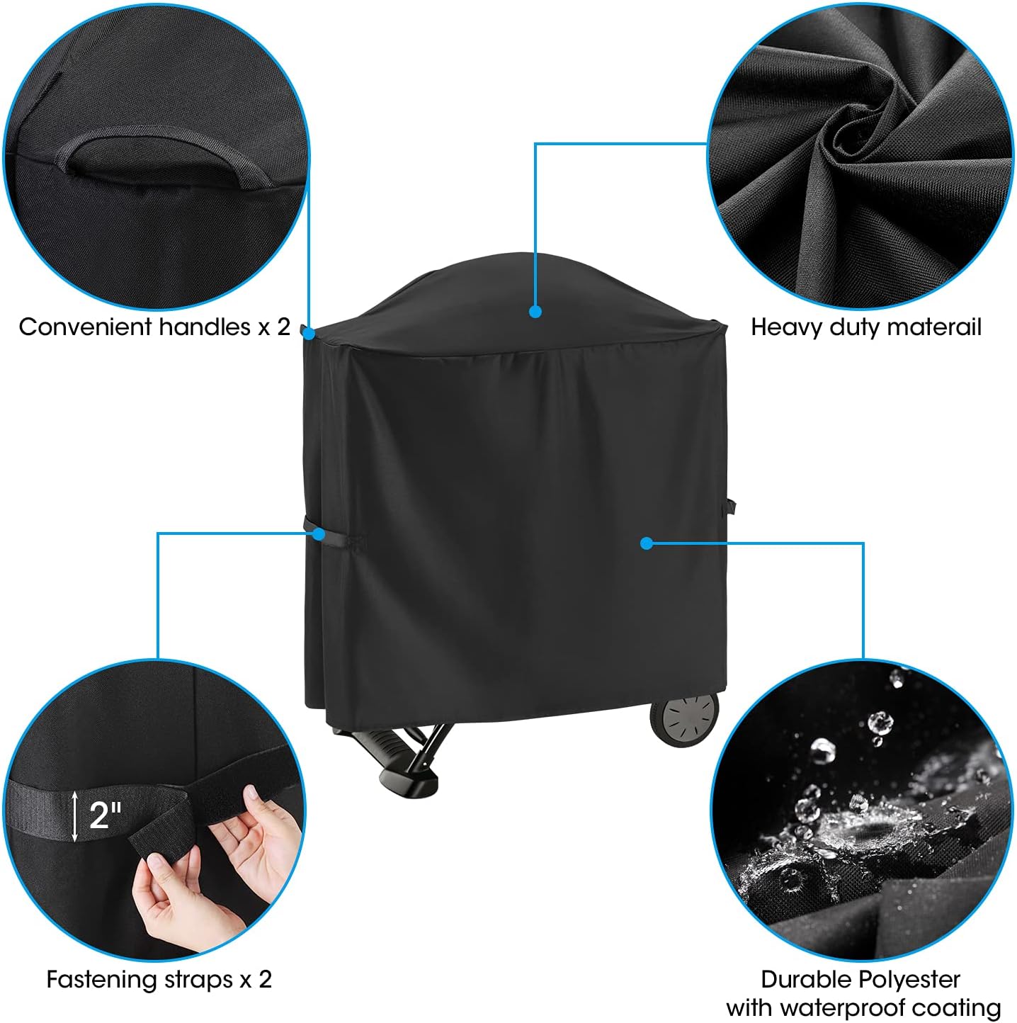 Unicook Grill Cover for Weber Q 100/1000 Q 200/2000 Grills with Q Portable Cart, Compared to Weber 7113, Heavy Duty Waterproof Full Length BBQ Cover, Outdoor Fade Resistant Material, Black