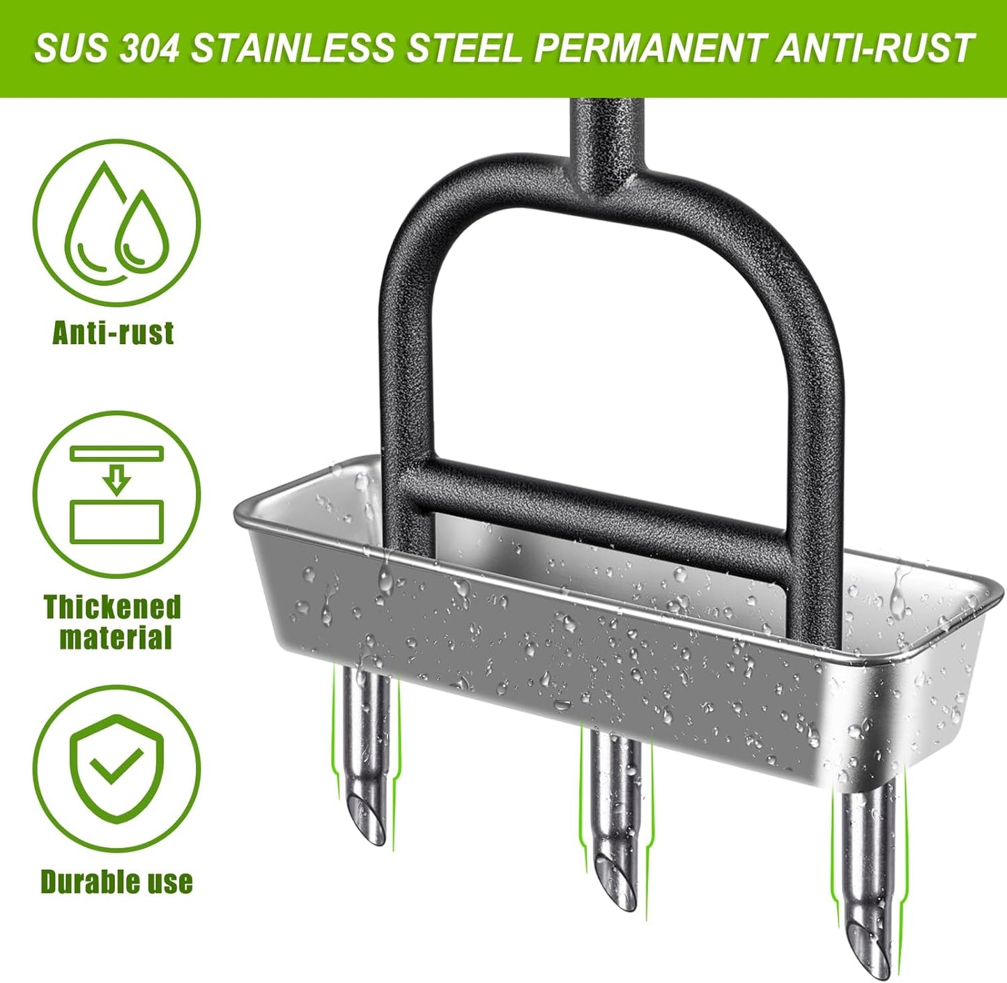 Dolibest Lawn Coring Aerator, Manual Lawn Aerator, 3 Stainless Steel Corer Plug Aerator with Soil Core Storage Tray, Pre-Assembled Manual Grass Aerating Tool & Clean Hand Tool, Improving Lawn Health