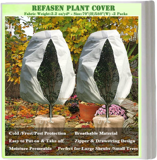 Plant Covers Freeze Protection,2 Packs 70”H X60”W 2.2oz Frost Blankets for Outdoor Plants Frost Cloth with Zipper Drawstring-Protect Trees from Cold Frost Pest