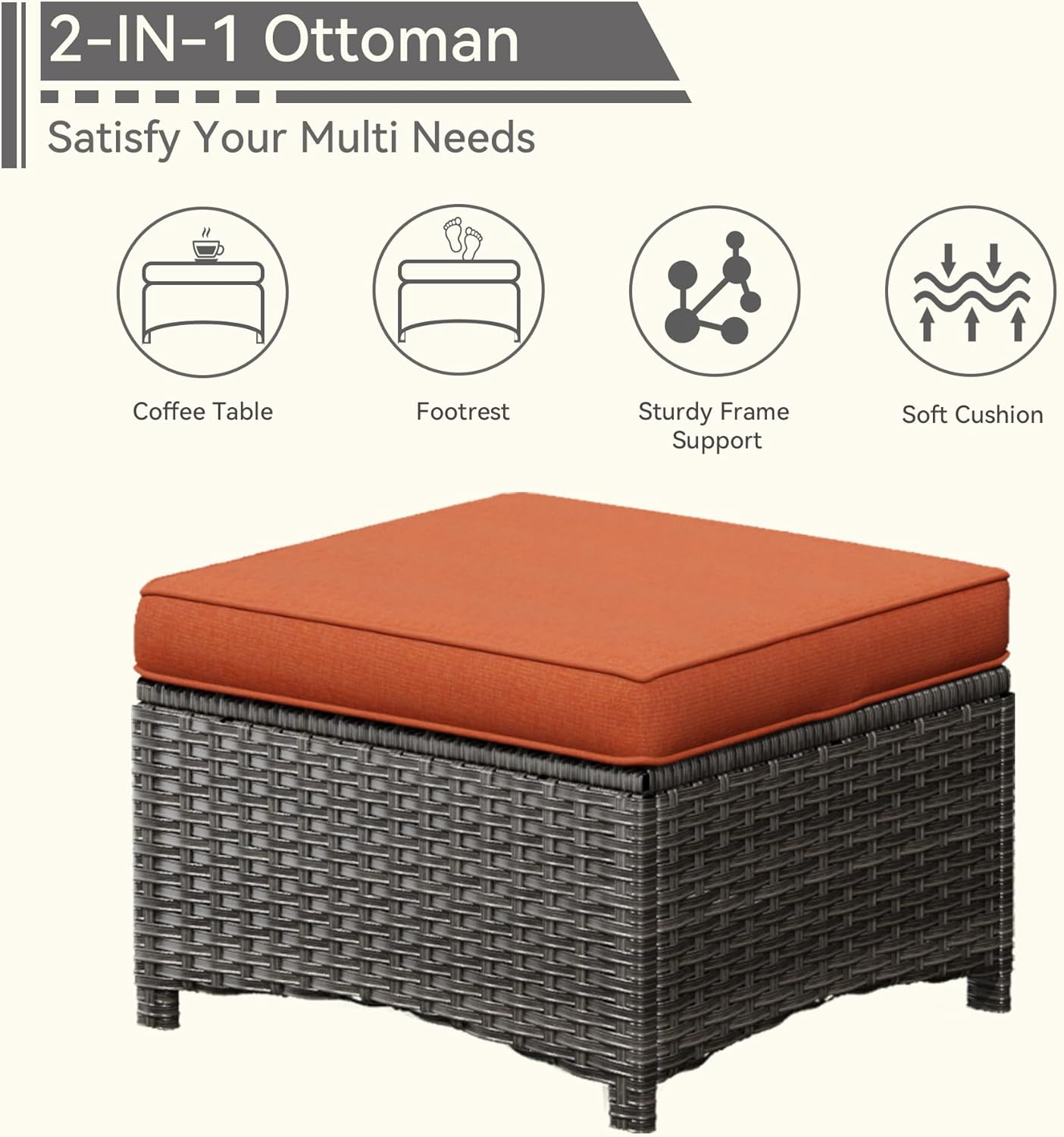 5 Piece Outdoor Patio Furniture Set Wicker Conversation Set Swivel Rocking Chairs with Side Table and Ottomans for Backyard, Porch, Deck, Orange