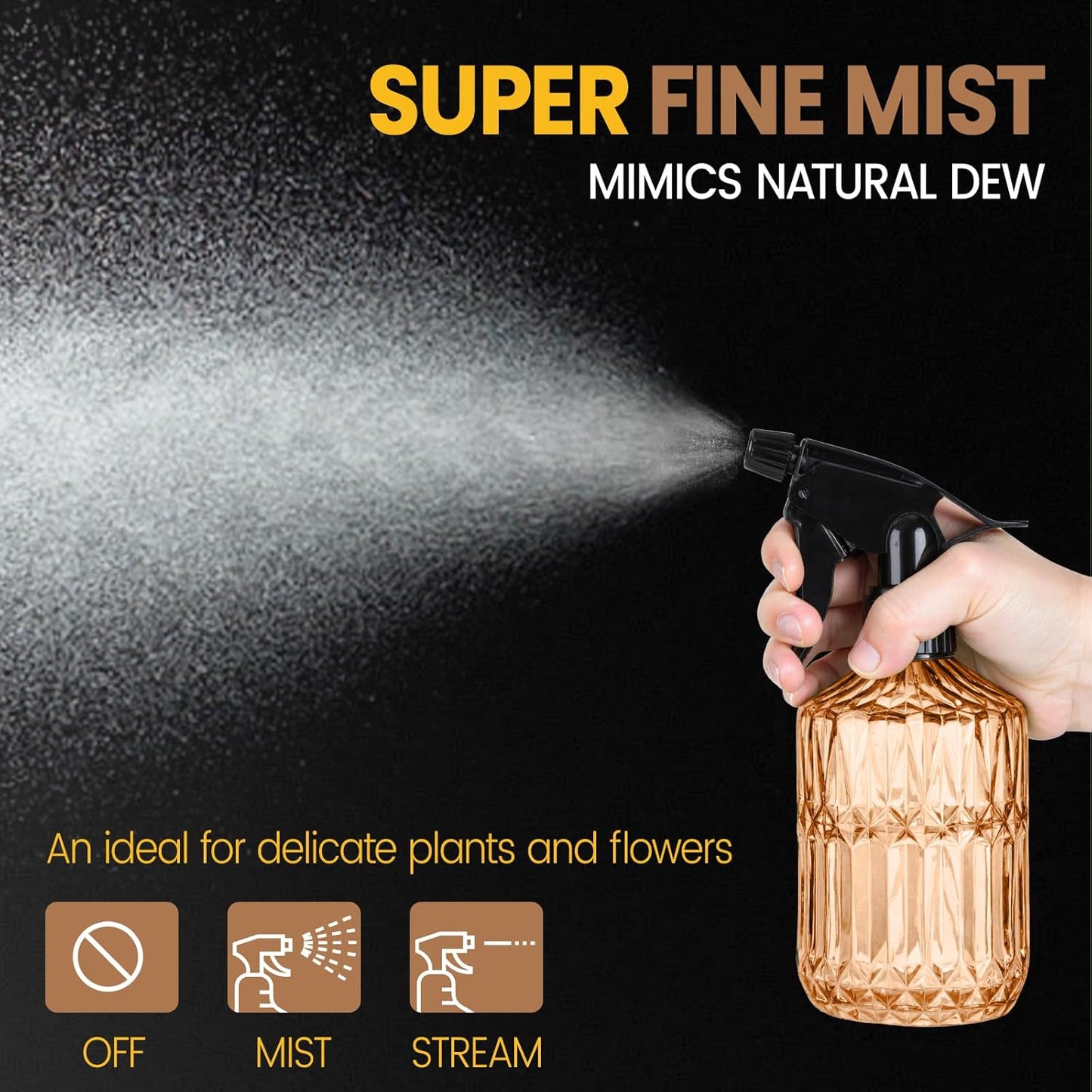 Glass Plant Spray Bottle, 13.5 oz Small Plant Mister, Leak Proof Fine Mist Watering can with Adjustable Nozzle for Indoor Plants Lover, Gardening, Hair, Cleaning Solutions (Orange)