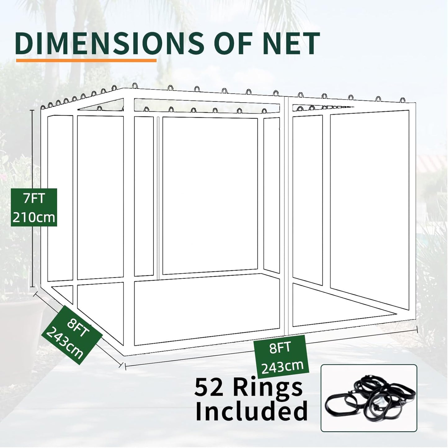 Replacement Gazebo Mosquito Netting 8' x 8',Universal Netting for Canopy Tent,4-Panel with Zipper for Outdoor Patio,Backyard (Mosquito Net Only,Black)