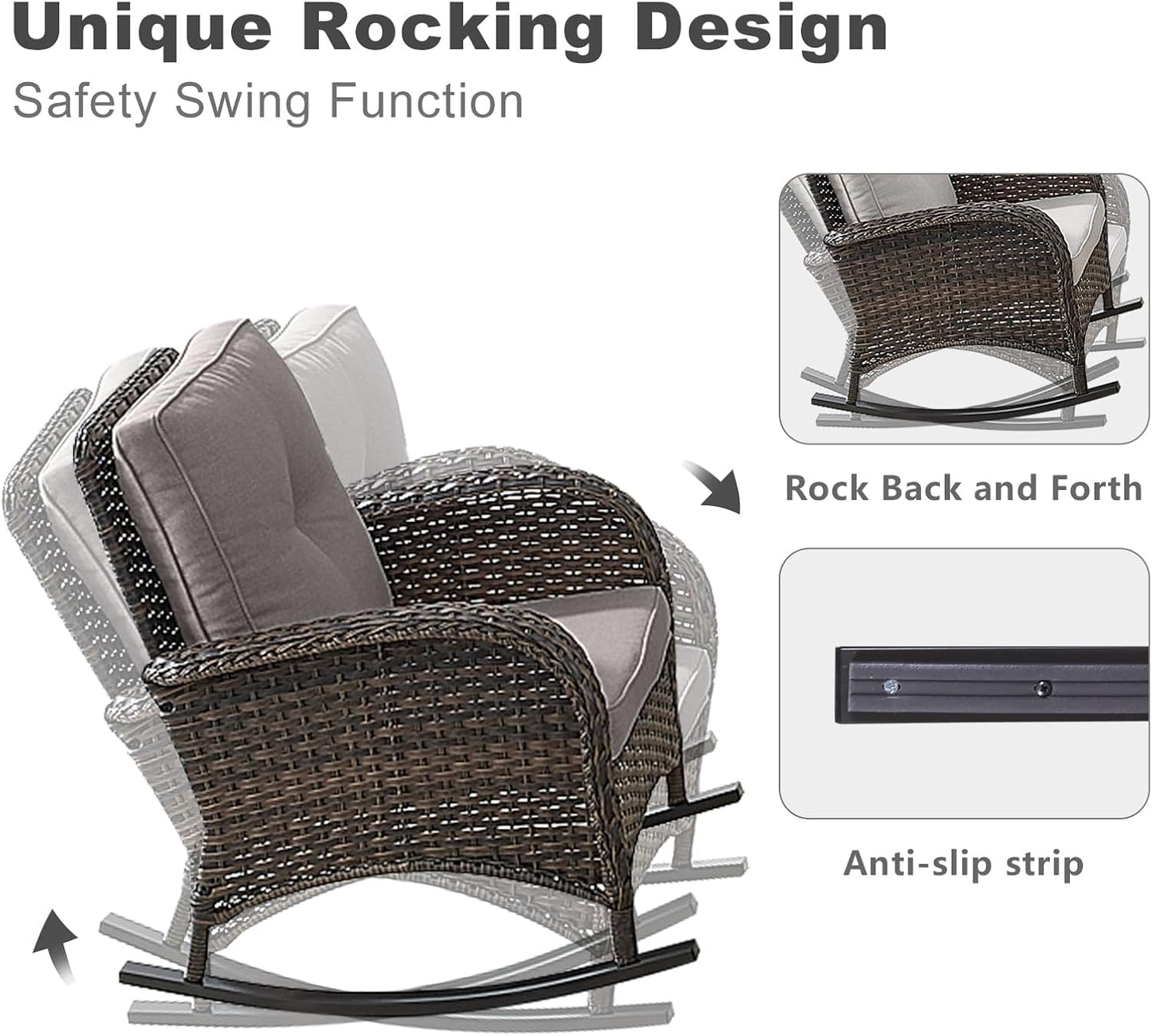 HUMMUH 7-Piece Outdoor Patio Furniture with Fire Pit Set,Wicker Patio Sofa Set Outdoor Rocking Chairs with Ottomans for Backyard,Poolside,Deck