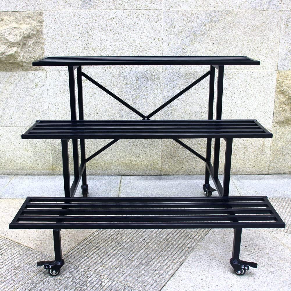 Zhongma Moving Garden Cart 3 Tier Sturdy Metal Plant Stand Heavy Duty Plant holder Garden Plant Shelf with Wheels
