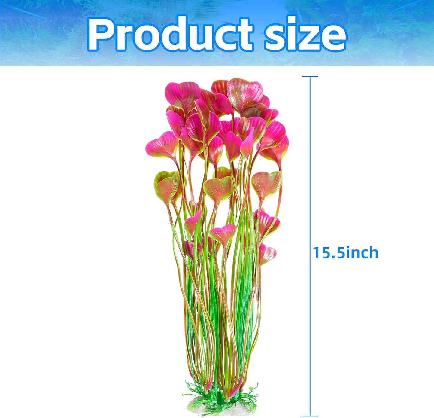 AQUANEAT Artificial Fish Tank Plants, Plastic Aquarium Accessories Large, 15.5 inch Red Decorations, 2pcs