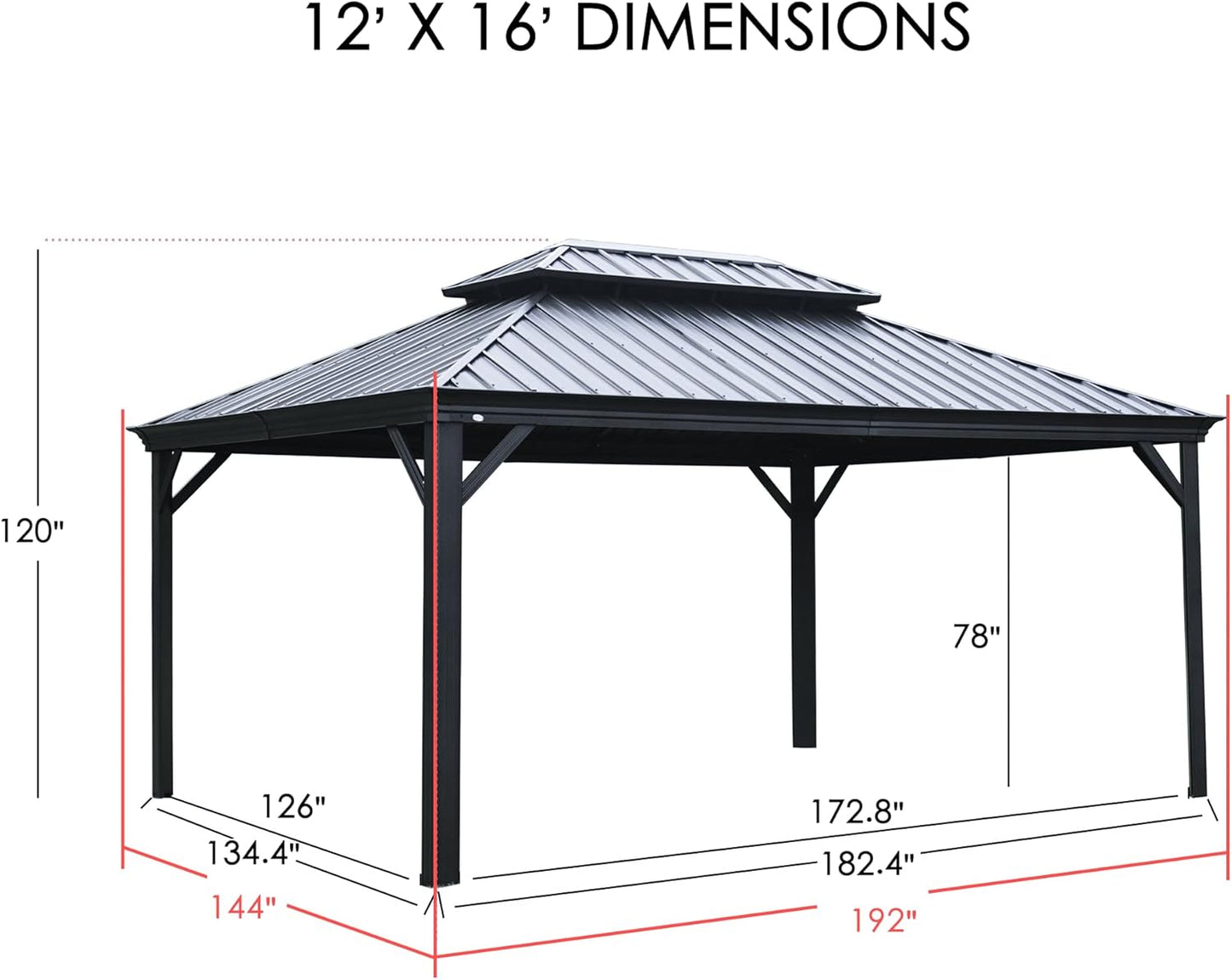 Kozyard Alexander 12‘ X 16’ Hardtop Aluminum Permanent Gazebo with a Mosquito Net and Privacy Sidewalls, Permanent Gazebo Pavilion for Patio, Backyard (Alexander 12'x16' (Brown))