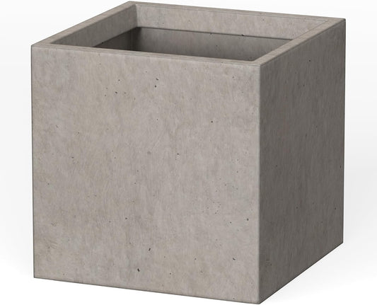 Kante 10 Inch Square Concrete Planter for Outdoor Indoor Home Patio Garden, Large Plant Pot with Drainage Hole and Rubber Plug, Weathered Concrete