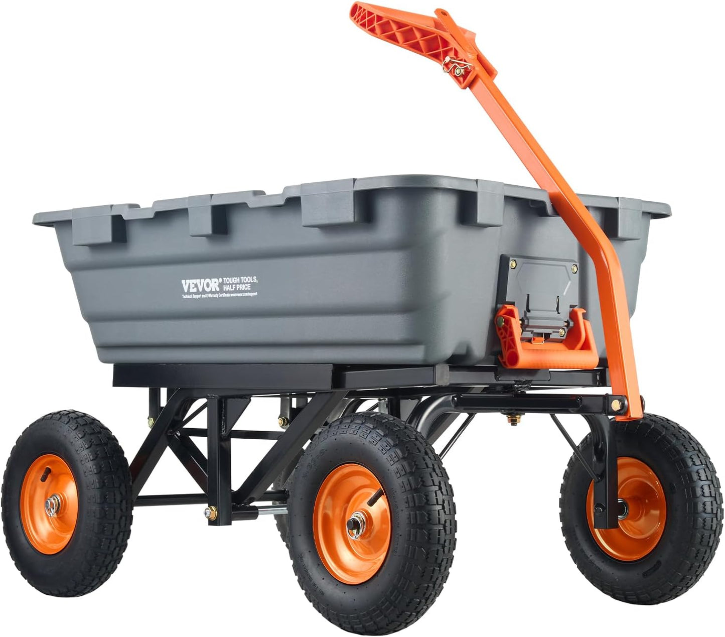 VEVOR 1500lbs Poly Garden Dump Cart Wheelbarrow Wagon with 2 in 1 Convertible Handle, Heavy Duty Yard Cart Wagon for with 13in All Terrain Wheels, Dump Trailer Tow Behind for Lawn Mower Tractor