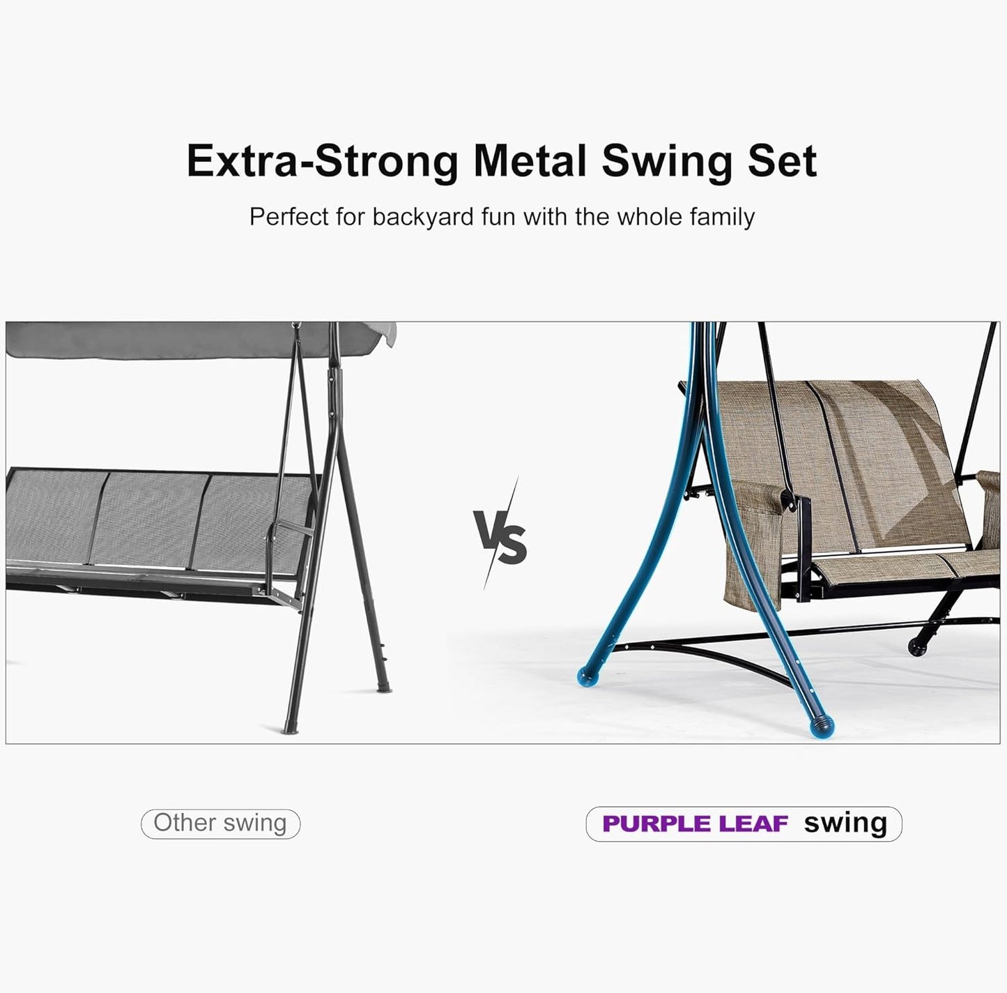 PURPLE LEAF 2-Seat Deluxe Outdoor Patio Porch Swing with Weather Resistant Steel Frame, Adjustable Tilt Canopy, Beige