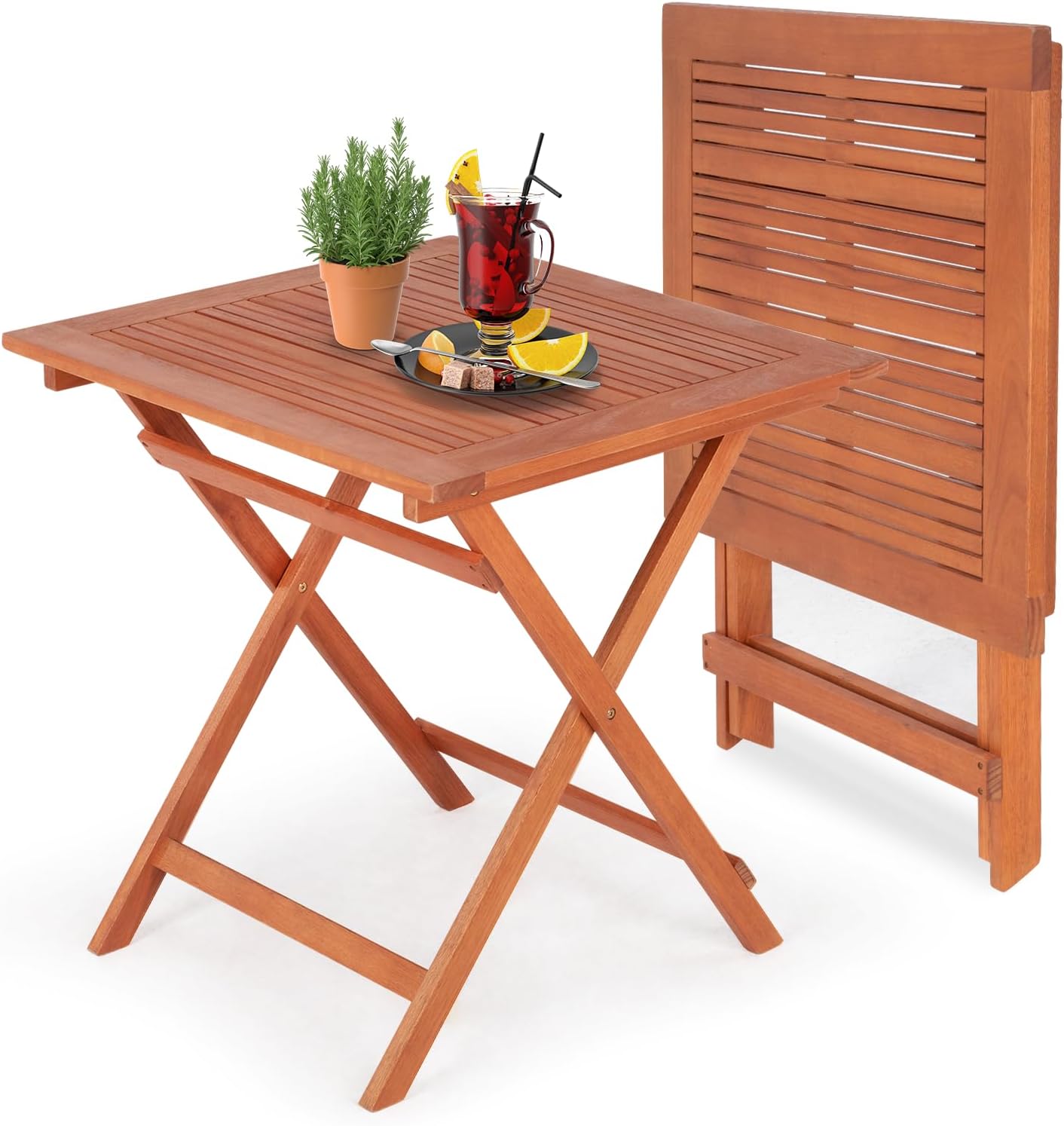 IDZO Eucalyptus Wood Patio Dining Table, 27.75 Inch x 27.75 Inch, Heavy Duty 275lbs Capacity Furniture for Garden, Patio, Balcony