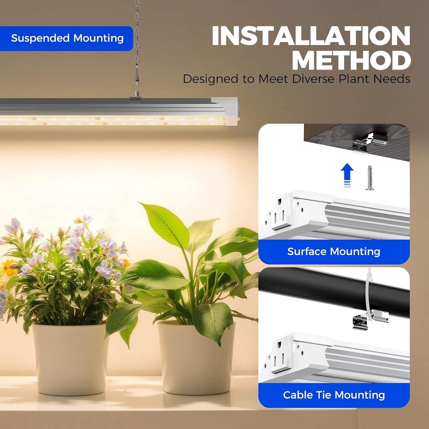 Barrina TX72 Grow Light for Indoor Plants, 4FT, 288W(4 x 72W, 2000W Equivalent), Full Spectrum with 660nm Red LEDs, High PPFD, Mechanical Timer, Linkable, Hanging Plant Lights for Greenhouse, 4 Pack
