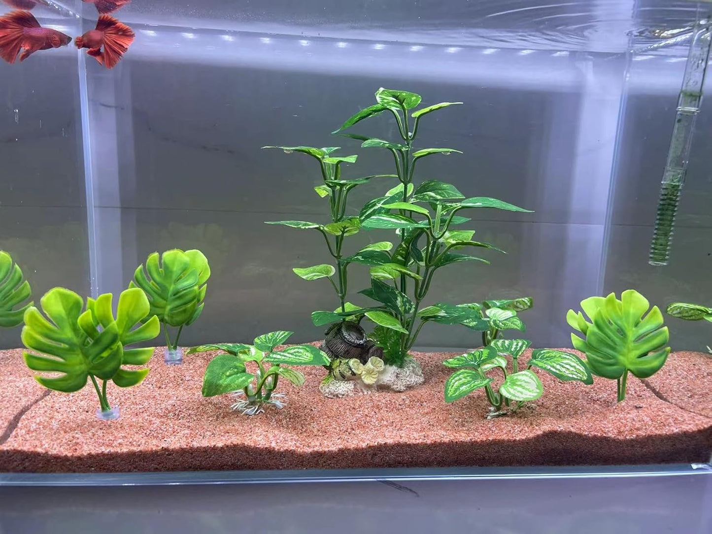 EDGCTYU Aquarium Decorations Fish Tank Artificial Plastic Plants，Silk Plants for Fish Tank Decoration, Pack of 7 (Green)