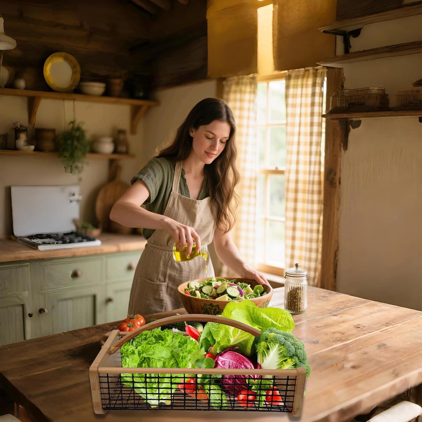 Garden Hod Harvest Basket, Durable Wooden Gardening, Supply Suitable For Kitchen, Picnic And Outdoor Picking
