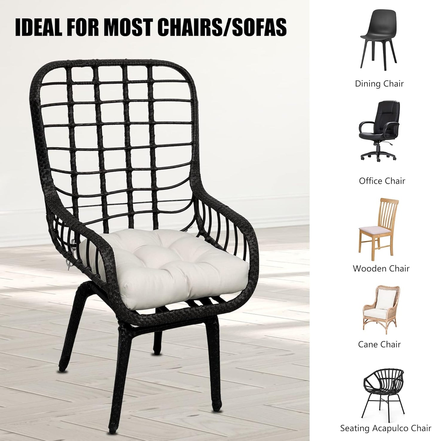 RACE LEAF Outdoor Cushions 17" x 17" Patio Chair Seat Pads, Set of 2 Thick Fill Tufted Square Patio Cushions, Water-Resistant Olefin Chair Seat Cushion with Ties for Non-Slip Support, Beige