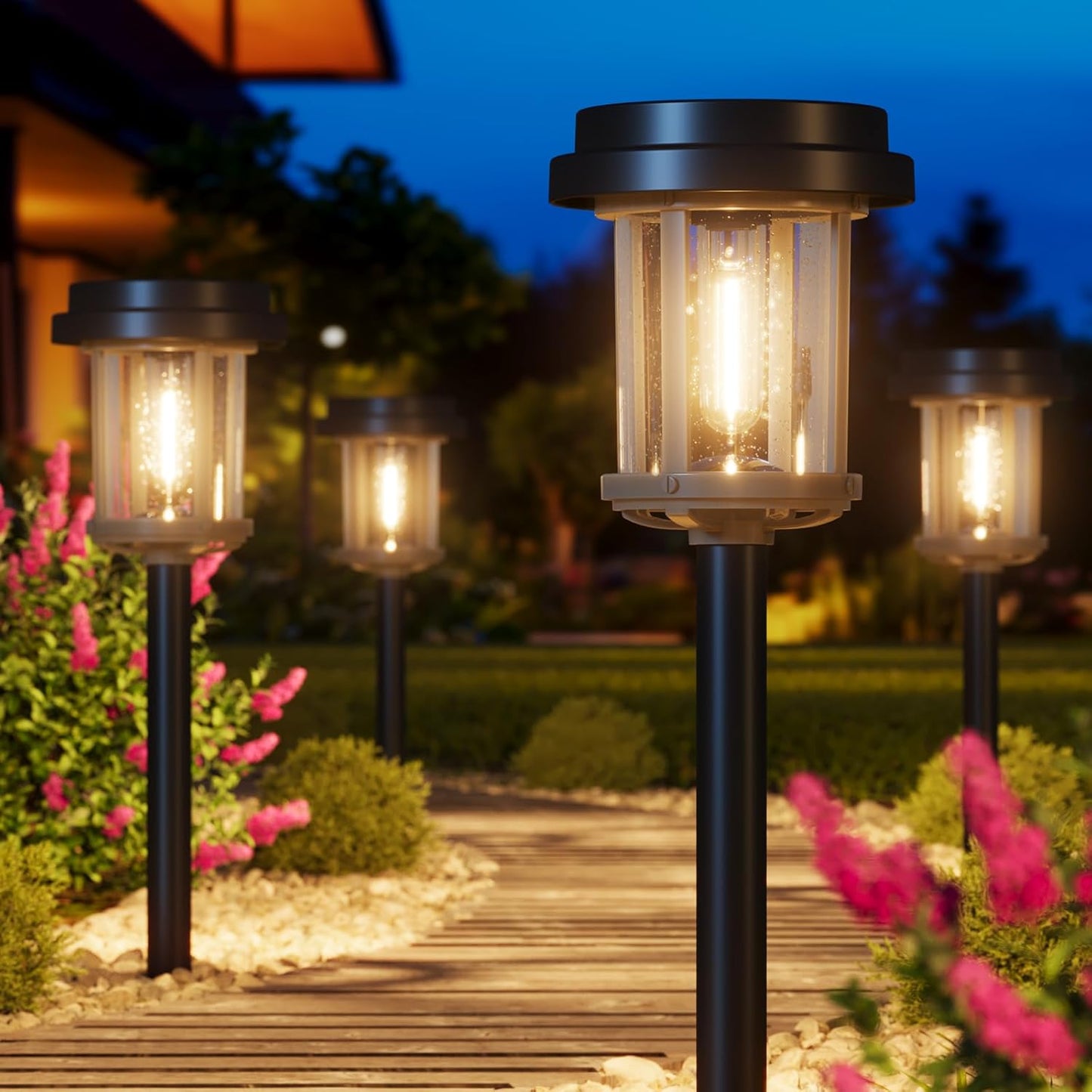 XMCOSY+ Solar Lights Outdoor Waterproof, 20 LM Solar Powered Garden Lights with 2-Tone Black & Grey Metal Design, Solar Pathway Lights for Yard Patio Landscape Walkway Driveway (Black & Grey)