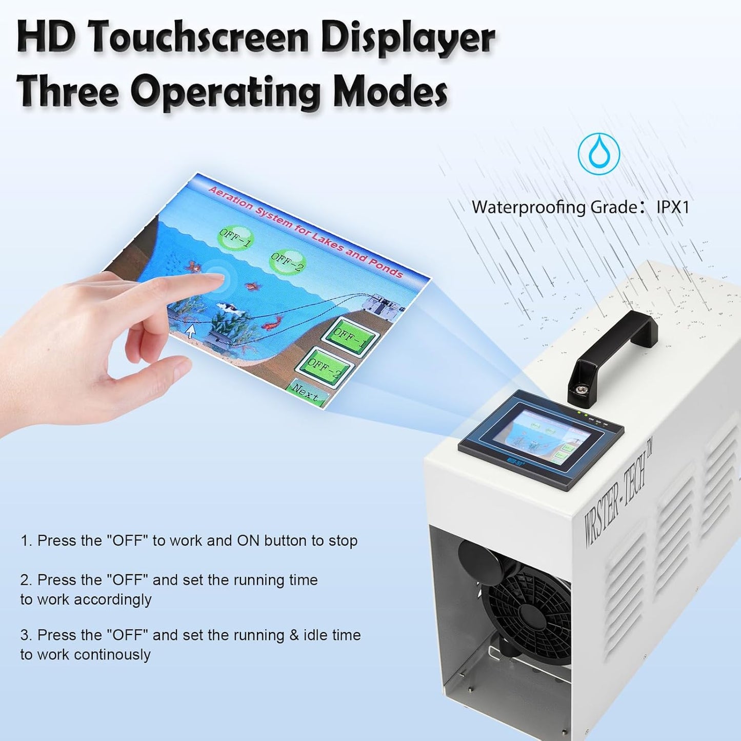 Pond Aerator Pump with Outdoor Cabinet, Touchscreen Displayer Operation, Ventilation Fan for Deep Water Circulation