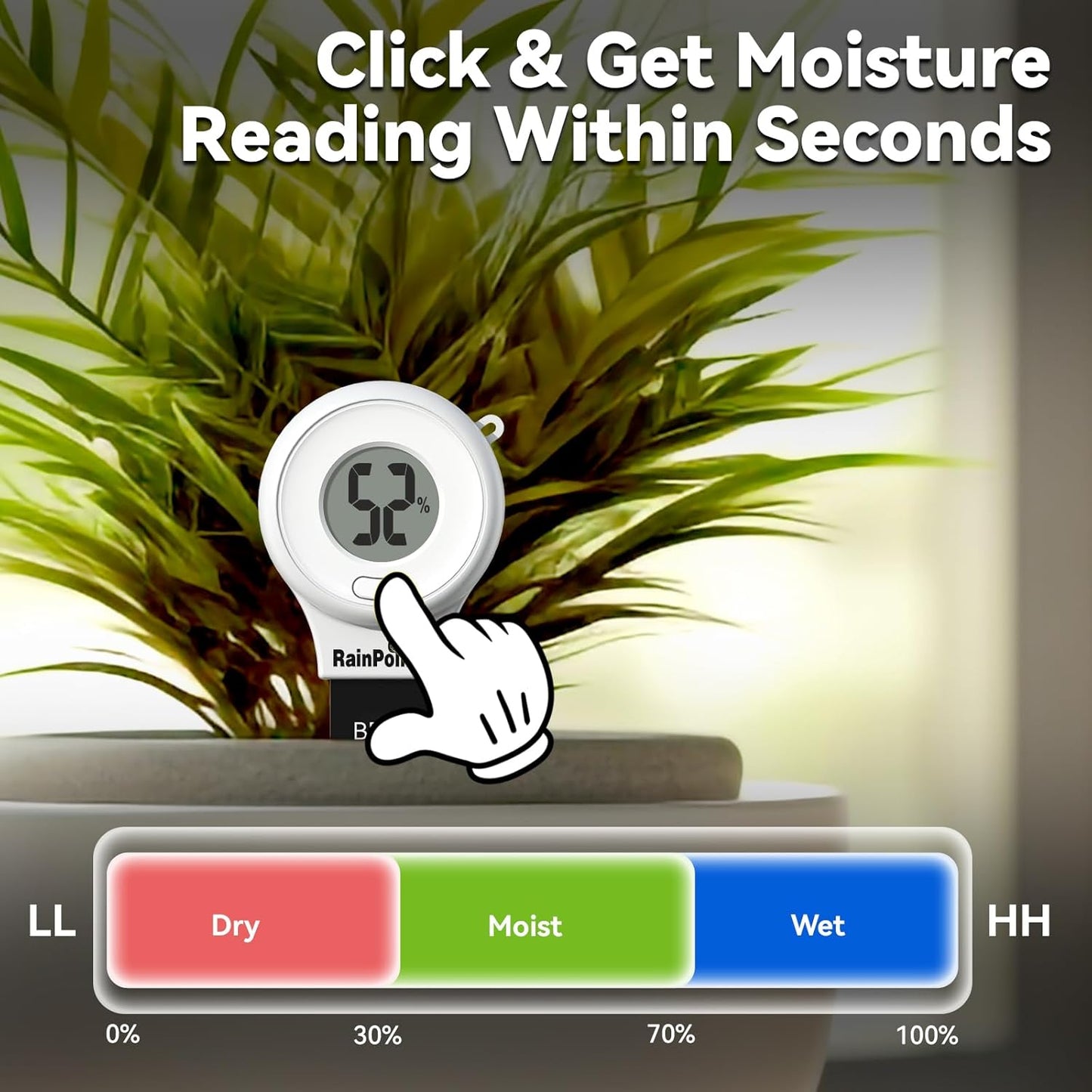 RAINPOINT Digital Compact Soil Moisture Meter for Indoor/Outdoor Plants, Soil Probe Hygrometer Sensor Tester Sets for Garden Lawn Farm, Easy Operation House Pot Plants Moisture Detector- 3 pcs