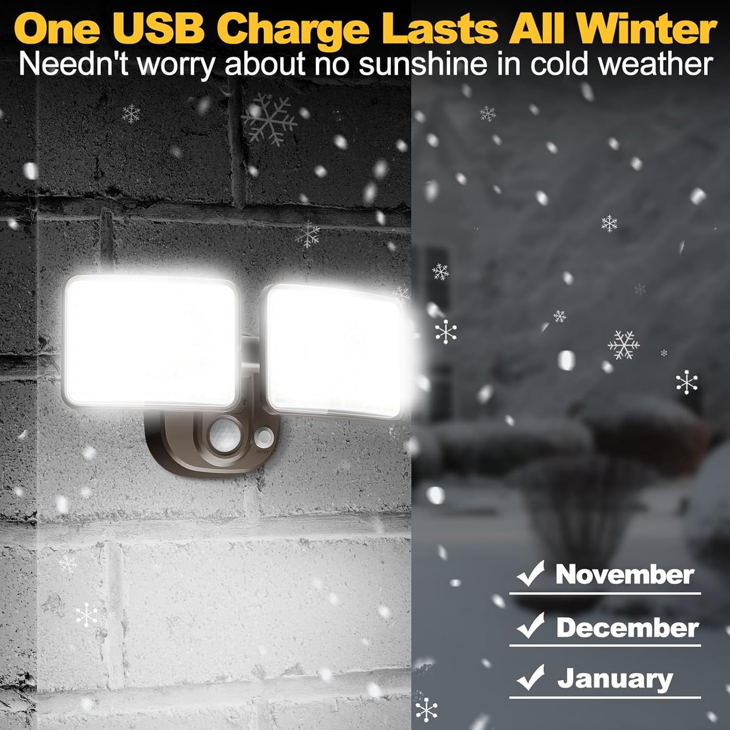 Rechargeable Battery-Powered Motion Light (1-3 Months Endurance), 2500LM Standard & 4000LM High-Brightness Dual Modes, USB Charging Outdoor LED Flood Light for Garage,Yard,Patio,Garden (Brown) 2 Packs