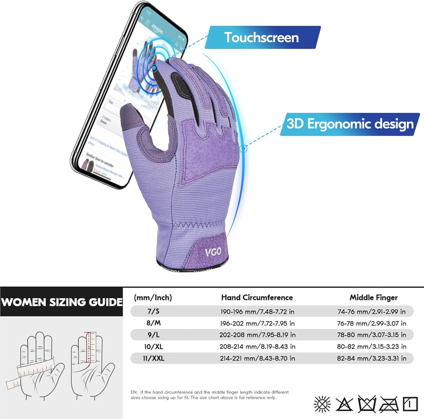 Vgo... Winter Gardening Gloves Women,Safety Work Gloves, Puncture-proof,Thornproof,Touchscreen(1 Pair,M,Purple,SL7471FLWP)