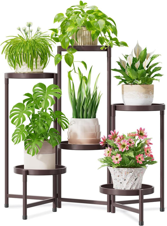 iDavosic.ly 6 Tier Large Plant Stand Indoor, 10 Inch Wide Tall Corner Metal Plant Stands Outdoor for Multiple Plants, Folding Tiered Flower Display Holder Rack Shelf, Violet Bronze