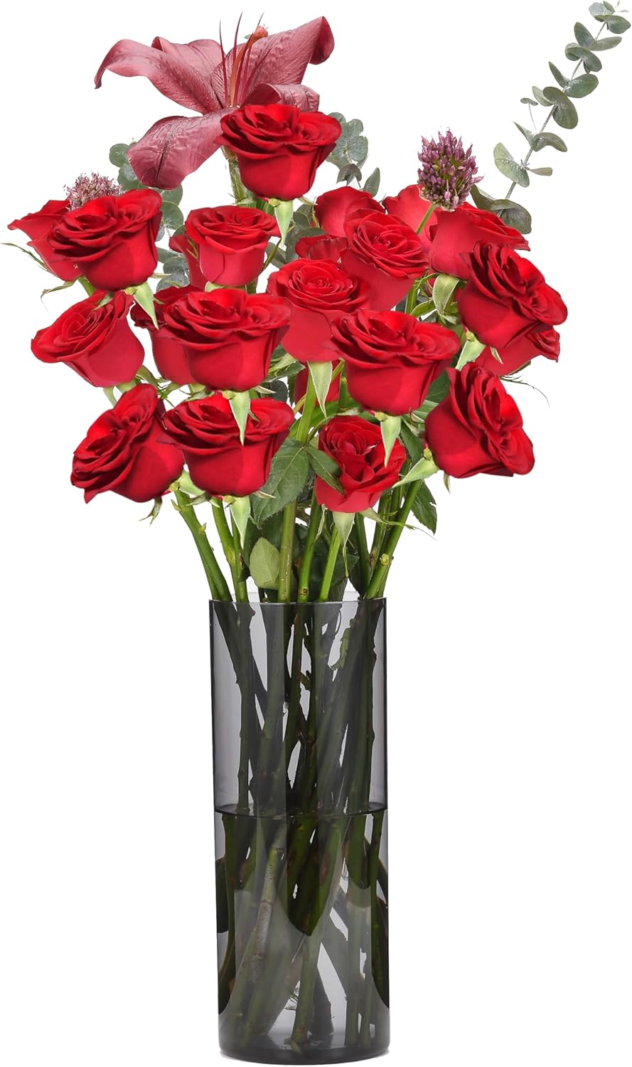 Flower Vase, Non-breakable Vases, 4" W x 8" H, Acrylic Grey Vase, Aesthetic Room Decor Cylindrical Modern Flower Vases for Table Centerpiece, Home Decor, Women Floral Arrangement Gift