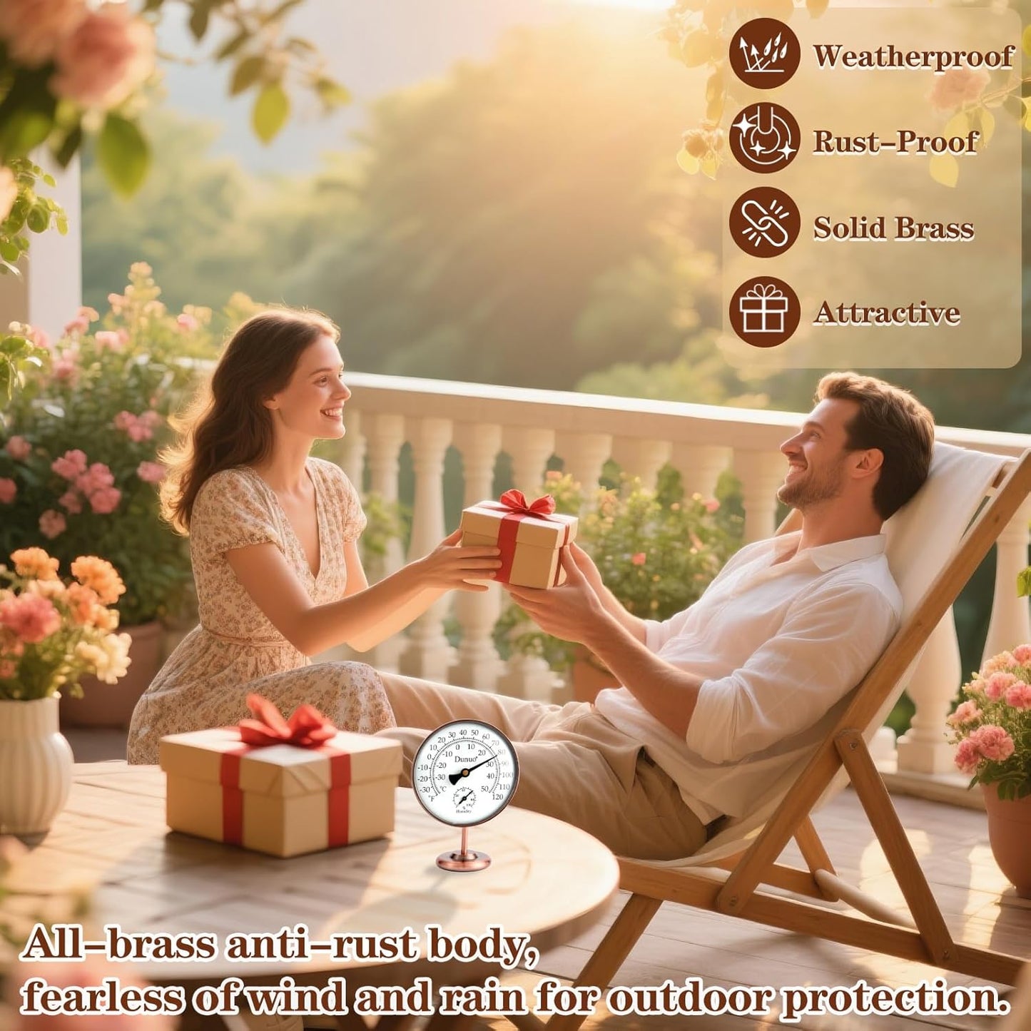 4-inch Outdoor Thermometer Hygrometer, Indoor Humidity Meter, Temperature Monitor Gauge for Home, Room, Office, Patio, House, Greenhouse, Antique Copper,Tabletop Decor.