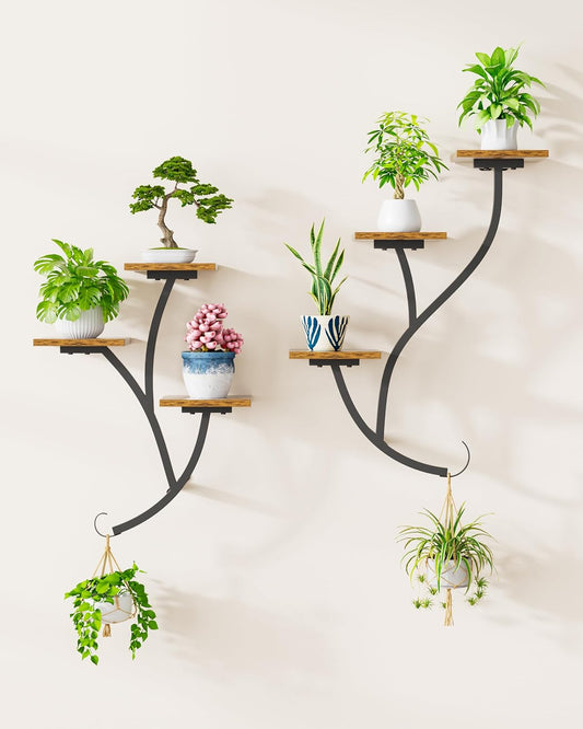 Wall Planters for Indoor Plants 2 Pack, 6 Tiered Wall Plant Holder Hanging Planters Plant Stand Indoor, Window Plants Shelves for Living Room Patio