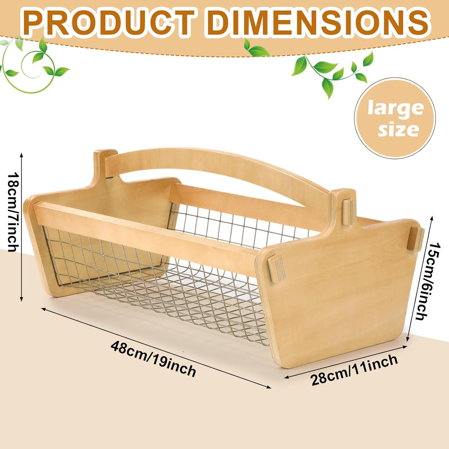 Large Garden Hod Harvest Basket 19 x 11 x 6 Inch, Wooden Gathering Basket with Handle Gardening Gifts for Mom Father Grandma Women Gardener Birthday Washing and Holding Fruit Vegetable